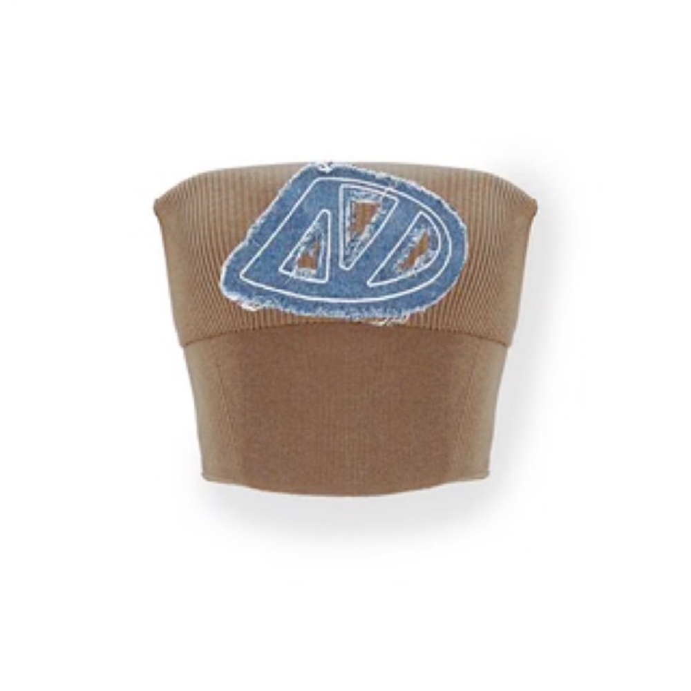 NAWS Notawear Brown Tube Top with Blue Patch size xs women Y2K